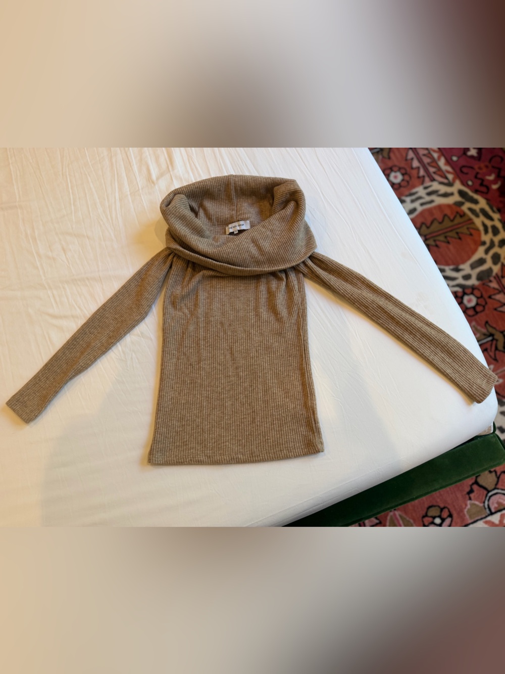 The Noli Shop Taupe Ribbed Cowl Neck Sweater XS